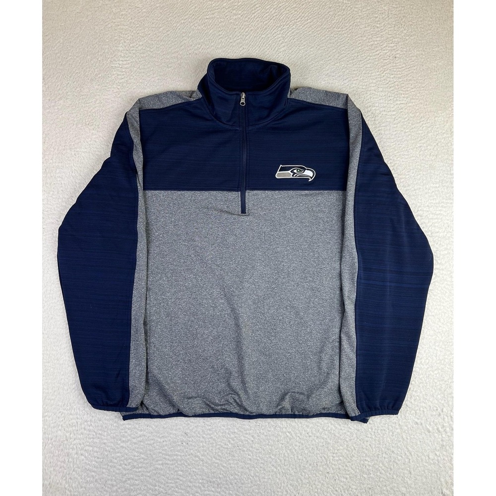 Seattle Seahawks Jacket Mens XL Blue Gray NFL Football NFL 1/4 Zip Pullover